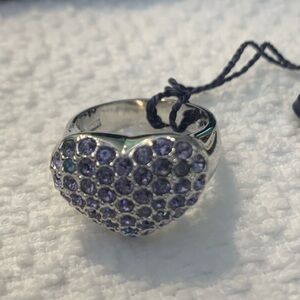 Swarovski Elegant Silver Heart Ring with Purple Stones size Medium